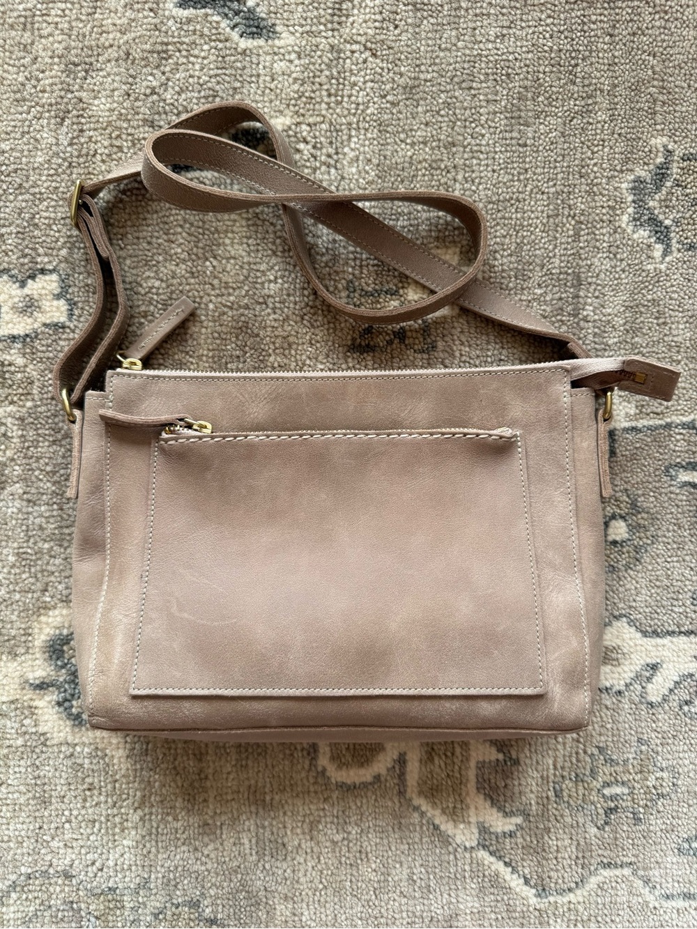 Roots Taupe Leather Crossbody Bag